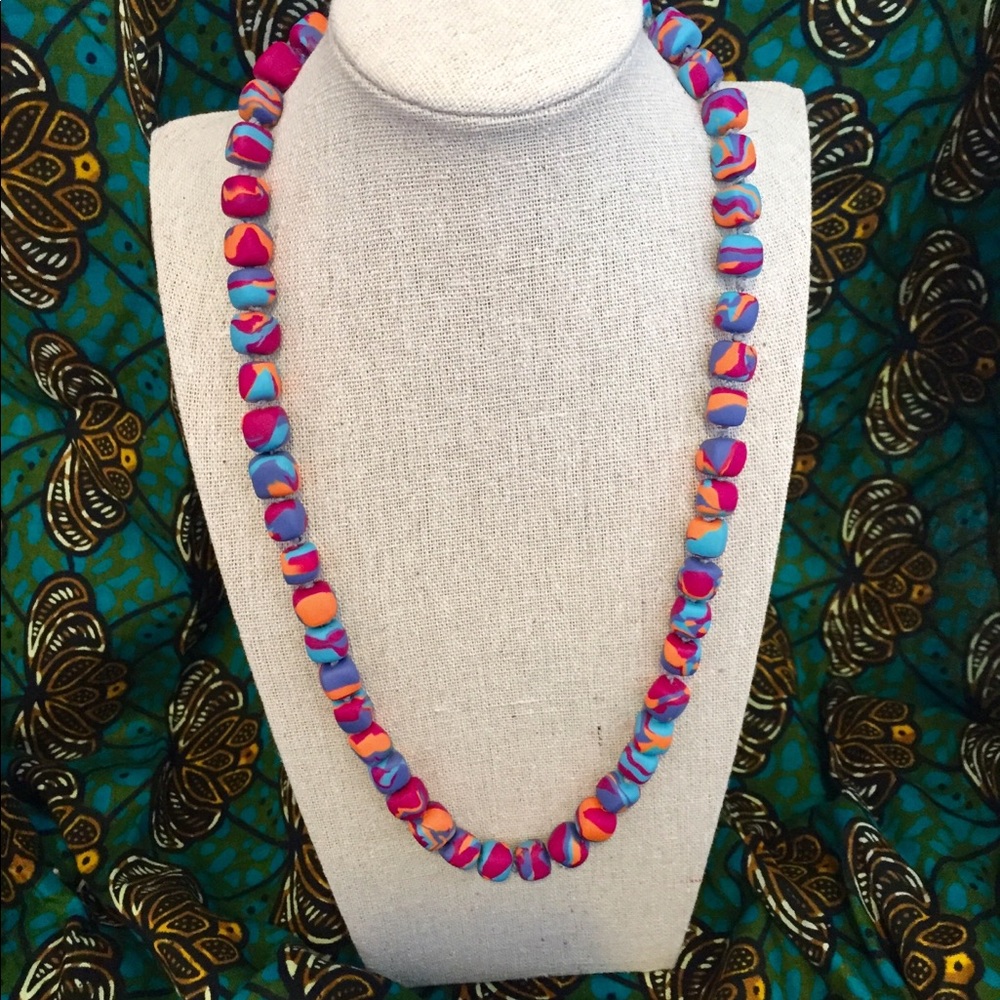 Rainbow Sherbet Handmade Clay Beaded Necklace